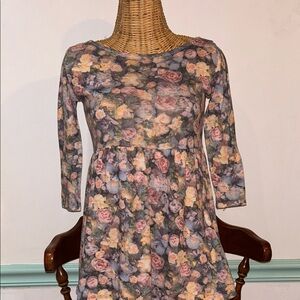 Living Doll Multicolor Floral Quarter Sleeve Babydoll Top or Tunic Dress